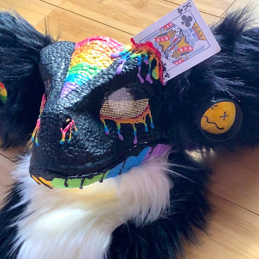 Rainbow Dino mask fursuit